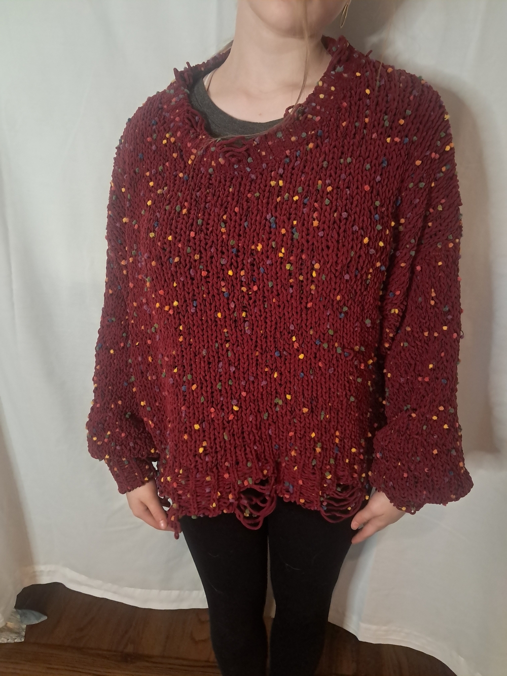 Main Strip Maroon Crewneck Sweater with Multicolor Flecks